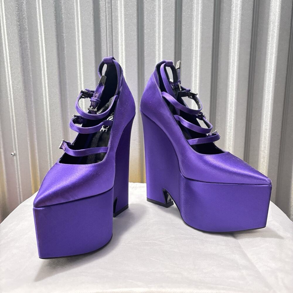 Versace Medusa Tempest Satin Platform Heels Purple Sz 36